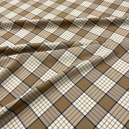 Lana elasticizzata tartan cammello e panna
