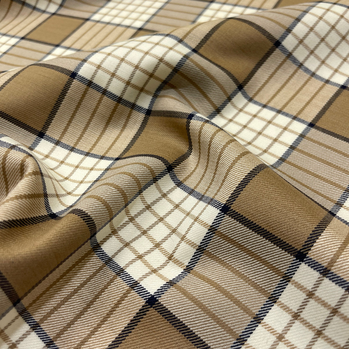 Lana elasticizzata tartan cammello e panna