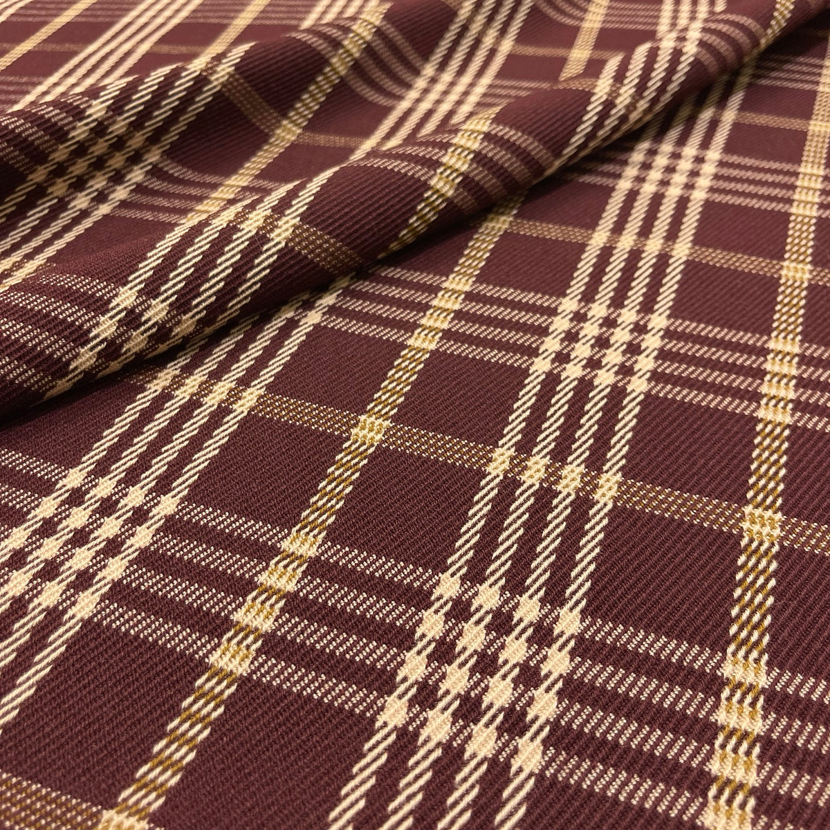 Pura lana twill tartan bordeaux e panna