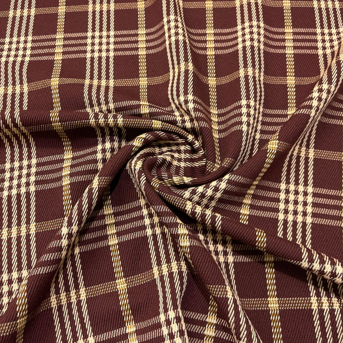 Pura lana twill tartan bordeaux e panna
