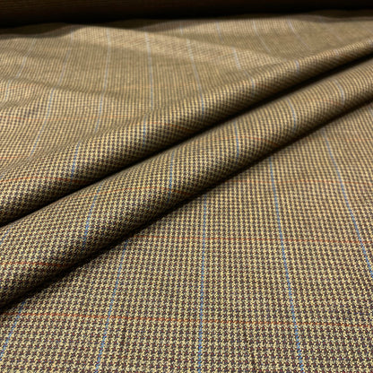 Pura lana vergine a quadri beige e marrone con righe azzurre e ruggine