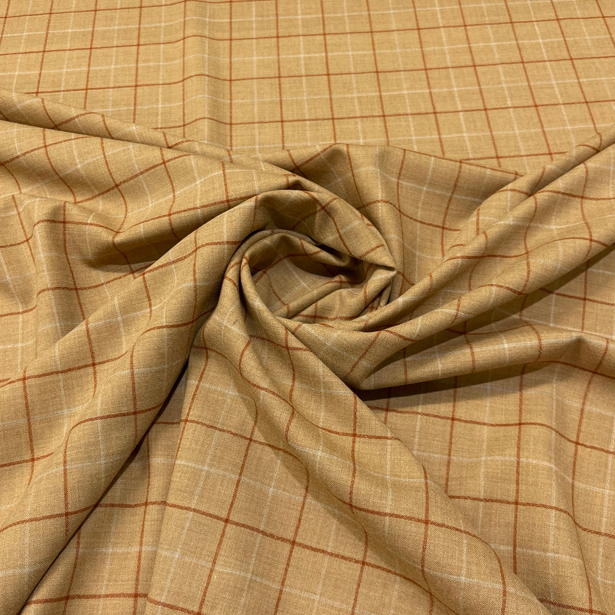 Lana vergine elasticizzata a quadri beige - drappeggio