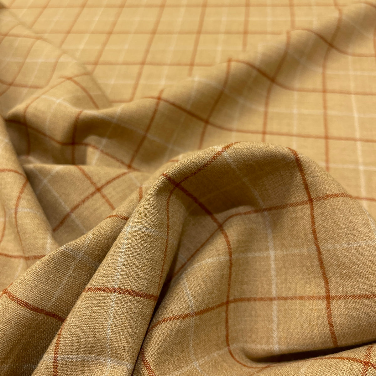 Lana vergine elasticizzata a quadri beige - dettaglio