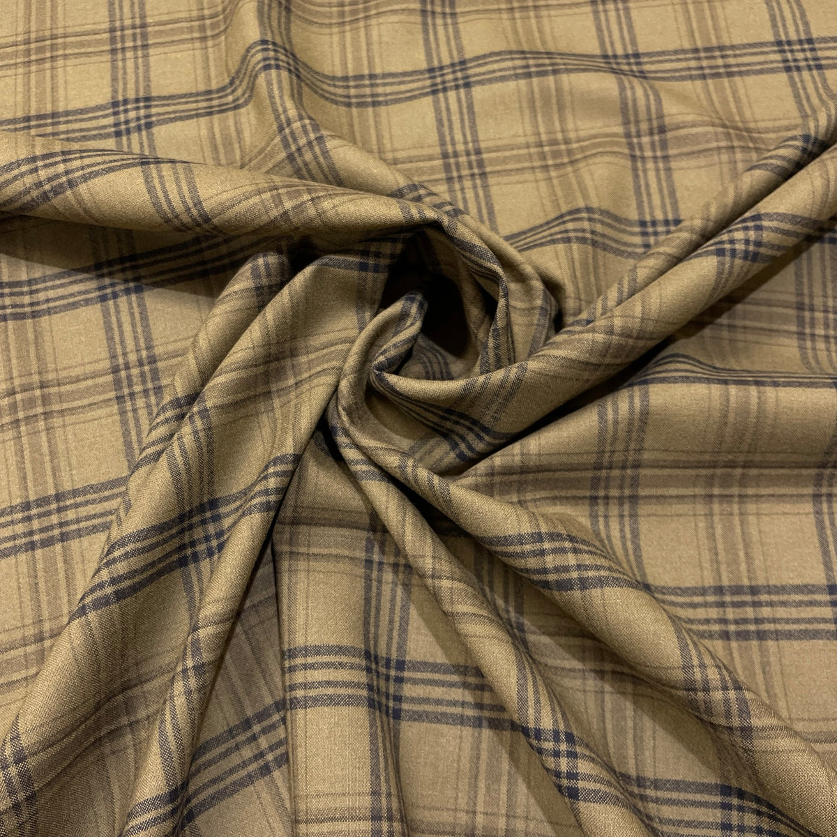 Lana vergine elasticizzata a quadri beige e blu
