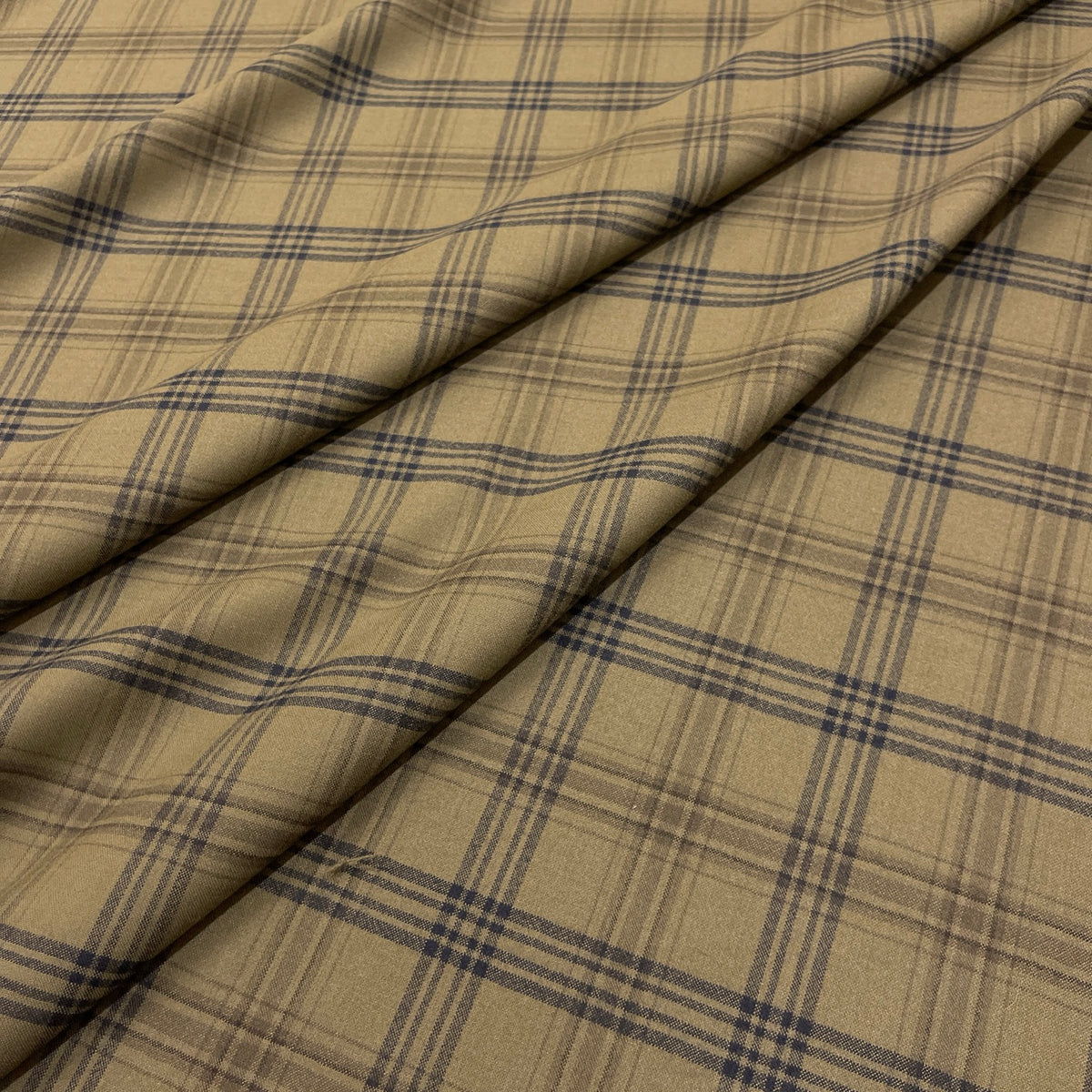 Lana vergine elasticizzata a quadri beige e blu