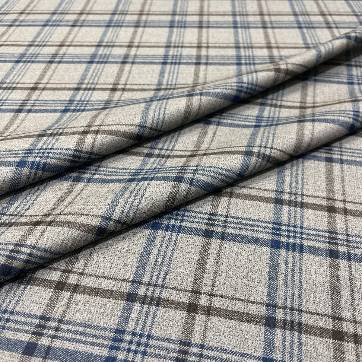 Lana vergine elasticizzata tartan grigio e blu