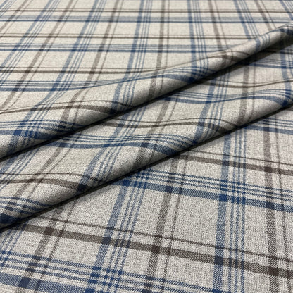 Lana vergine elasticizzata tartan grigio e blu