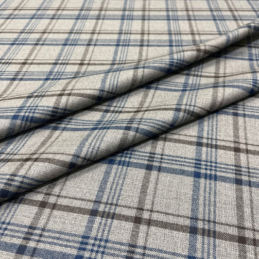 Lana vergine elasticizzata tartan grigio e blu