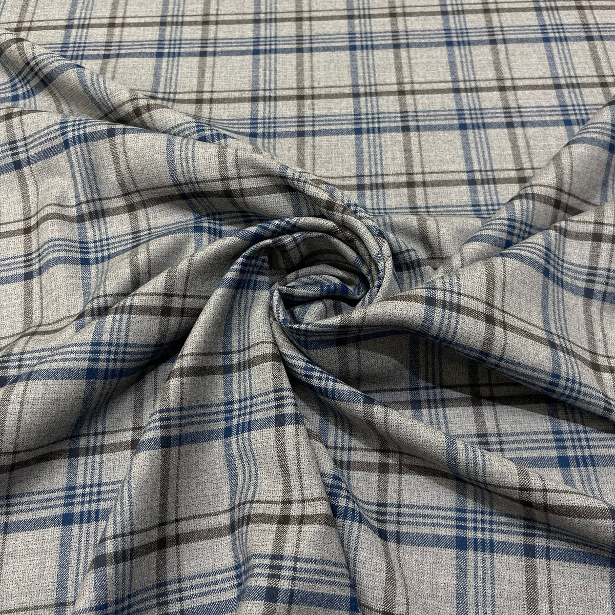 Lana vergine elasticizzata tartan grigio e blu