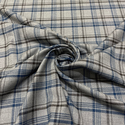 Lana vergine elasticizzata tartan grigio e blu