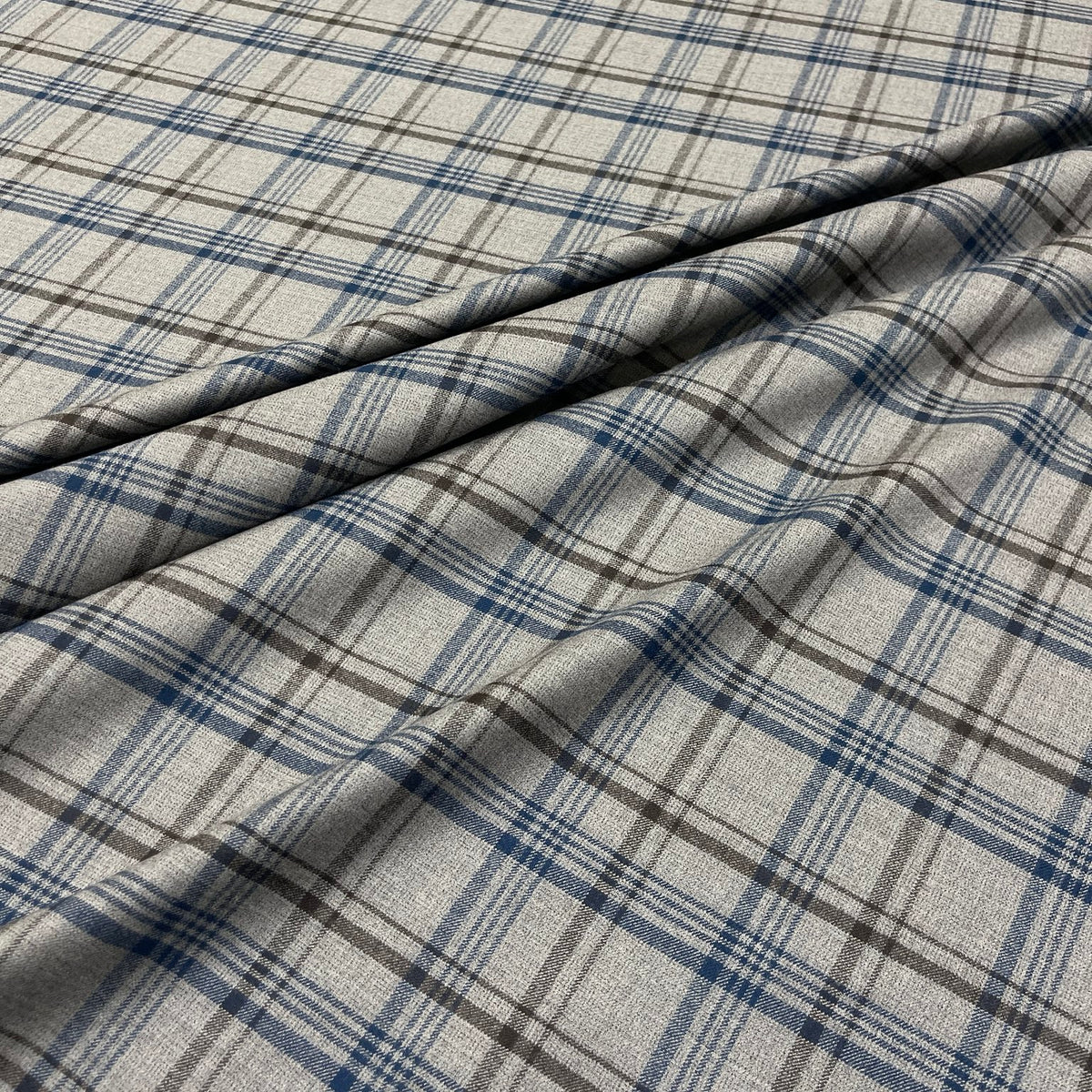 Lana vergine elasticizzata tartan grigio e blu