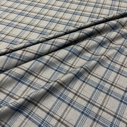 Lana vergine elasticizzata tartan grigio e blu