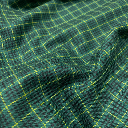 Tartan in pura lana verde con quadri scuri e righe gialle