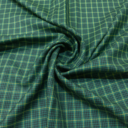 Tartan in pura lana verde con quadri scuri e righe gialle