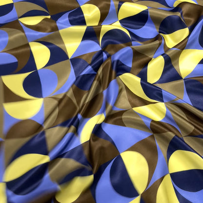 Raso Viscosa/Seta - Geometrico Blu e Giallo
