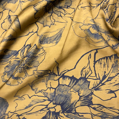 Satin di Viscosa -Floreale Acquerello Marrone e Blu