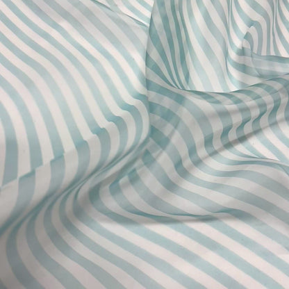 Silk Organza - Aqua Green Stripes