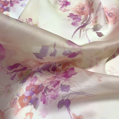Silk Organza - Light Orange Floral