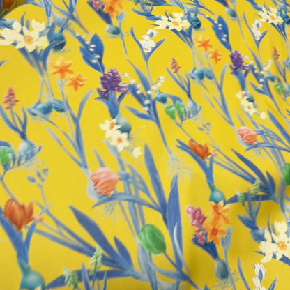 Cotone Fantasia - Floreale su fondo giallo