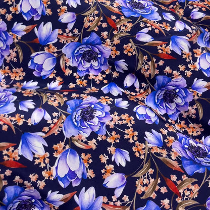 Seta Crepe Blu Fiori
