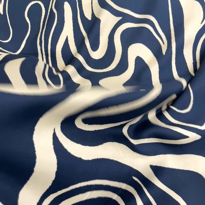 Twill di Seta - Fantasia Astratta Blu e Avorio
