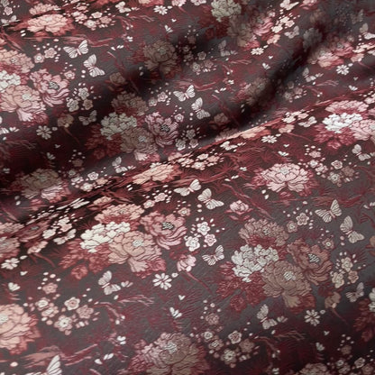Jacquard Floreale con Farfalle in Poliestere