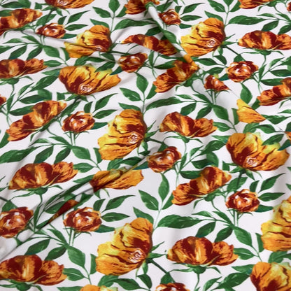 Jersey di Viscosa Fantasia Fiori Arancioni
