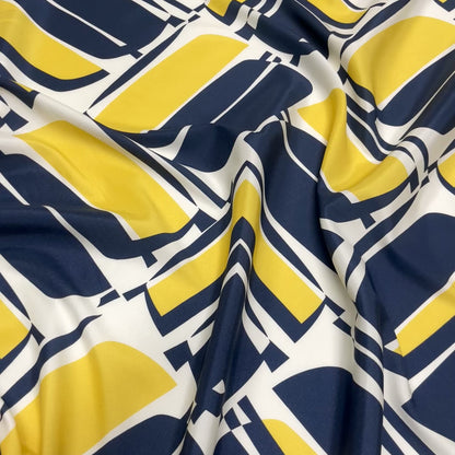 Seta Crepe Satin Back - Geometrica Navy e Giallo