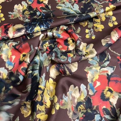 Twill di Seta Floreale Marrone – 2,40 × 1,40 m