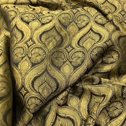 Jacquard Ornamentale Oro e Nero in Viscosa e Acetato