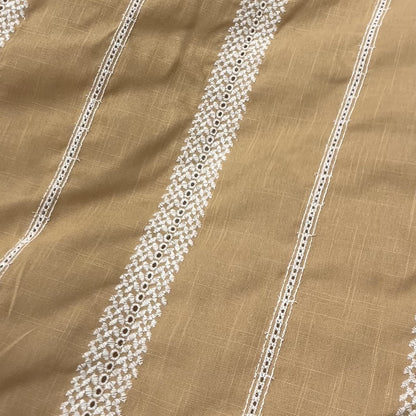 Viscose Linen Embroidered Cotton - Natural Biscuit Stripes