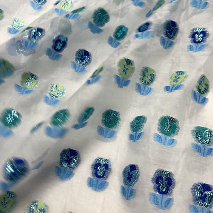 Fil Coupé Jacquard Trasparente Fiori Acquamarina