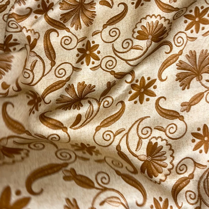 Raso di Seta Fantasia Floreale Beige e Marrone – 3,10 × 1,40 m