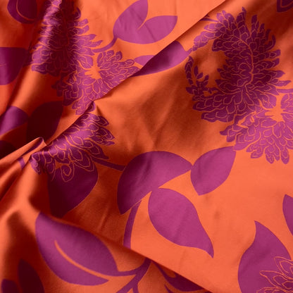 Jacquard Double Face - Floreale Fucsia e Arancione