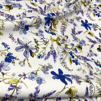Cotone  floreale lavanda e fiordaliso