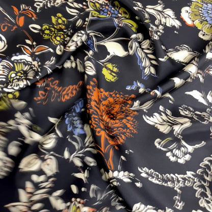 Black Floral Silk Twill | 2.60 × 1.40 m