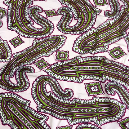 Jersey di Viscosa Fantasia Paisley Rosa e Verde