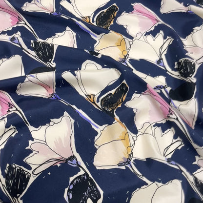 Seta Crepe Satin Back - Floreale navy e cipria