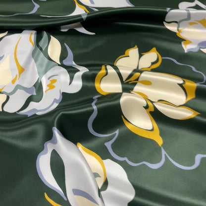 Raso di seta -Stampa Floreale Verde