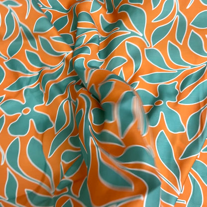 Viscosa Satin - Tropicale Arancio e Verde Acqua