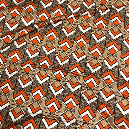 Jersey di Viscosa Fantasia Geometrica Arancio e Beige