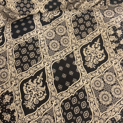 Crepe de Chine di Seta -  Damascata Nero e Beige