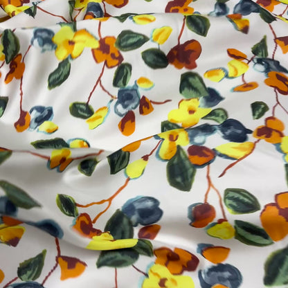 Twill Seta Fiori Bianco