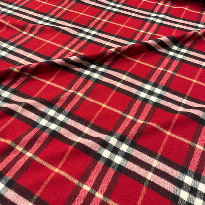 Pura lana tartan garzata rossa, nera, rosa e panna