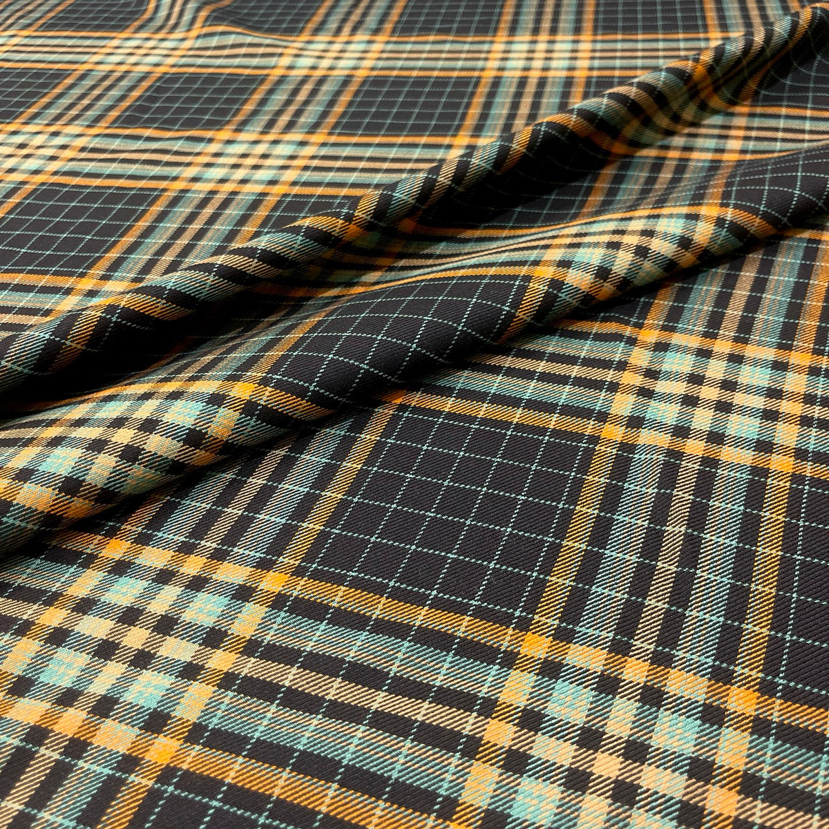 Pura lana tartan nero, ocra e verde acqua