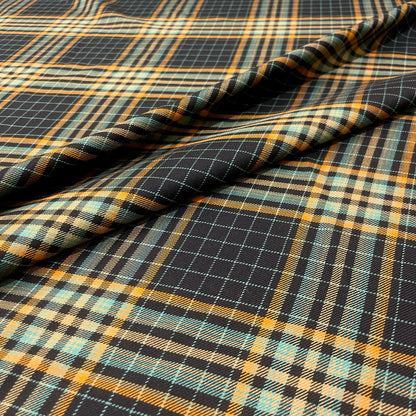 Pura lana tartan nero, ocra e verde acqua
