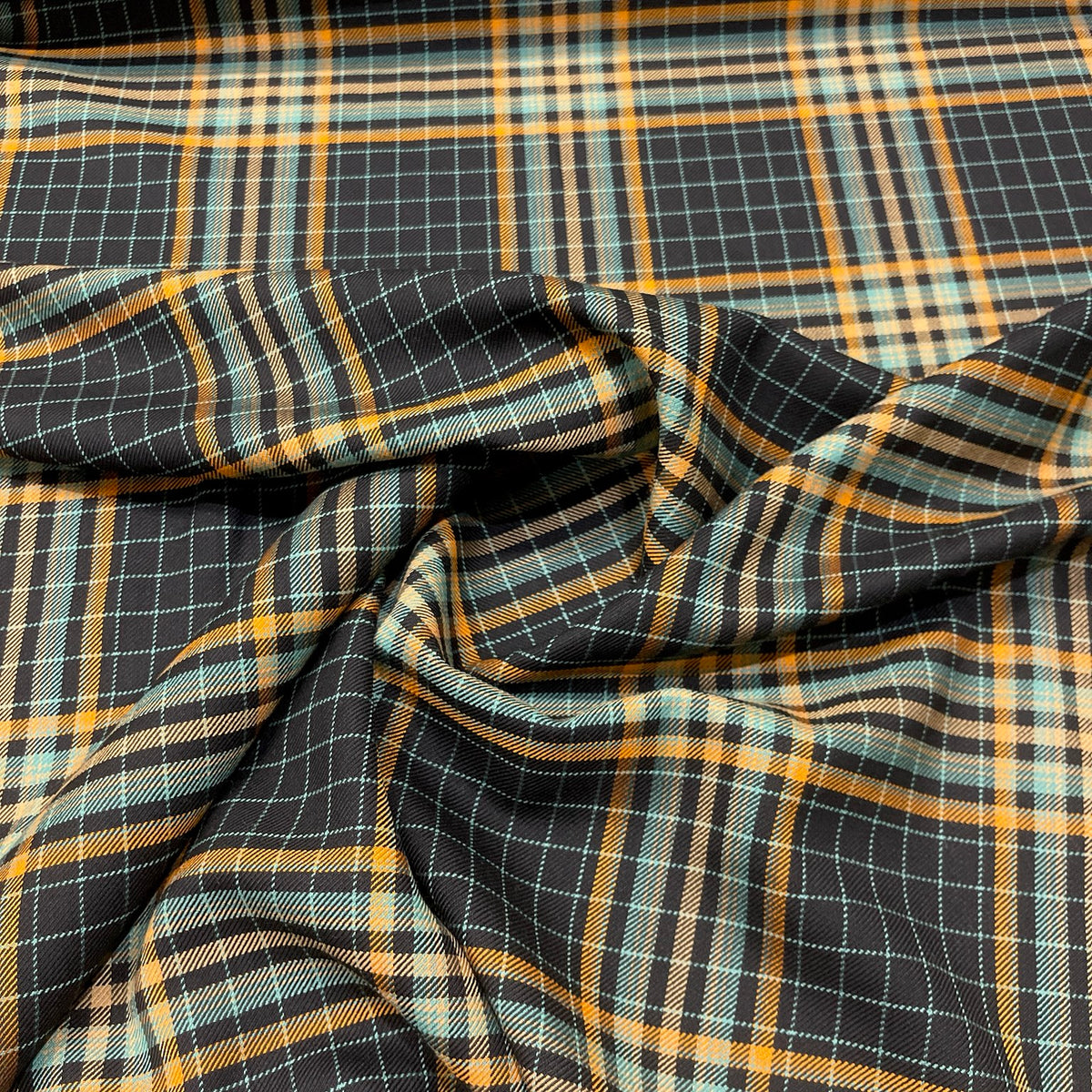Pura lana tartan nero, ocra e verde acqua