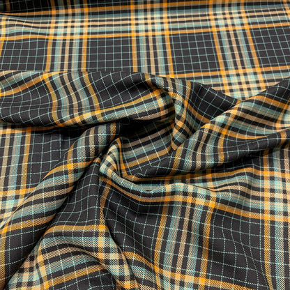 Pura lana tartan nero, ocra e verde acqua