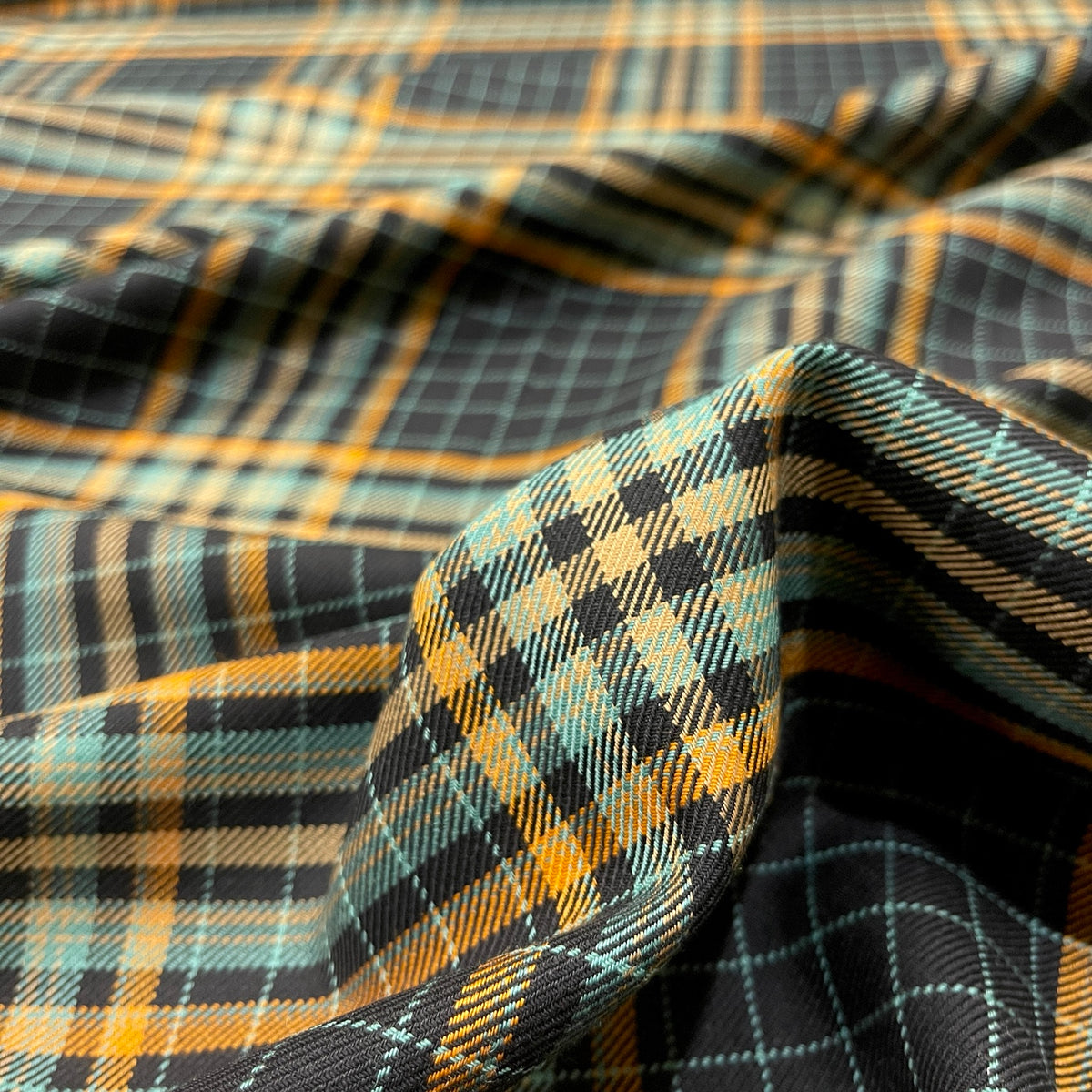 Pura lana tartan nero, ocra e verde acqua