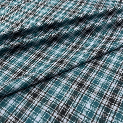 Pura lana tartan verde petrolio, grigio antracite e bianco